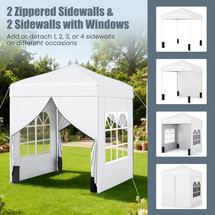 6.5 x 6.5 FT Pop up Canopy Tent with 4 Sidewalls and Wheeled Bag-white - White - Canopies