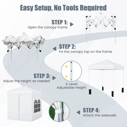 6.5 x 6.5 FT Pop up Canopy Tent with 4 Sidewalls and Wheeled Bag-white - White - Canopies