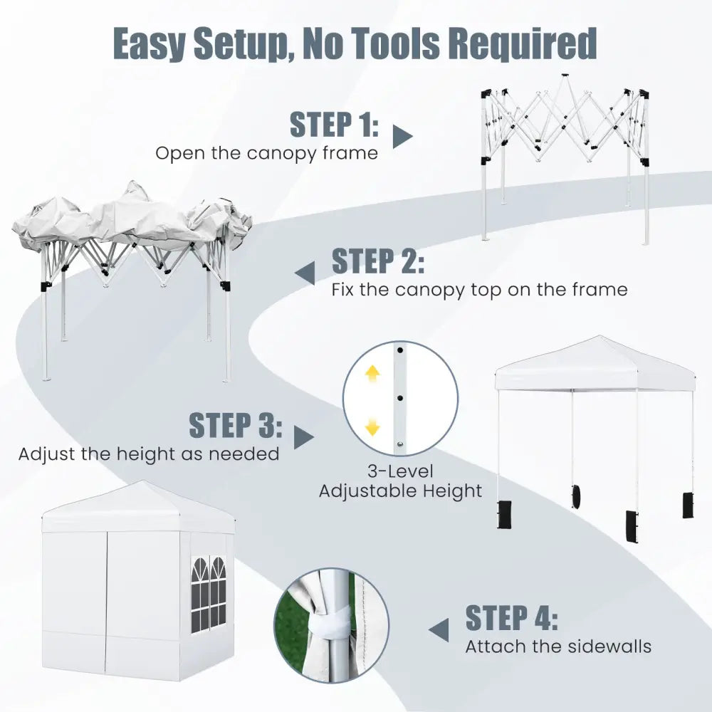 6.5 x 6.5 FT Pop up Canopy Tent with 4 Sidewalls and Wheeled Bag-white - White - Canopies