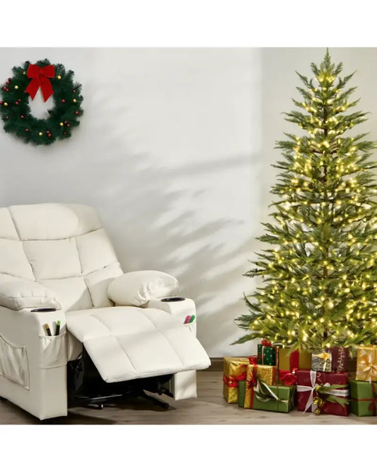 6.5FT Pre-Lit Christmas Tree & Beige Kids Recliner Chair Set Cozy Holiday Bundle - Kids Chairs & Seating