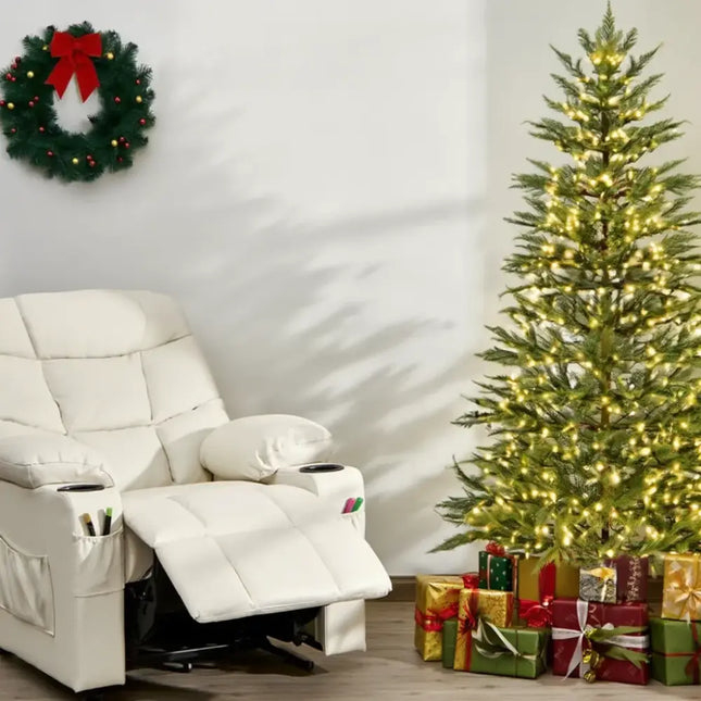 6.5FT Pre-Lit Christmas Tree & Beige Kids Recliner Chair Set Cozy Holiday Bundle - Kids Chairs & Seating
