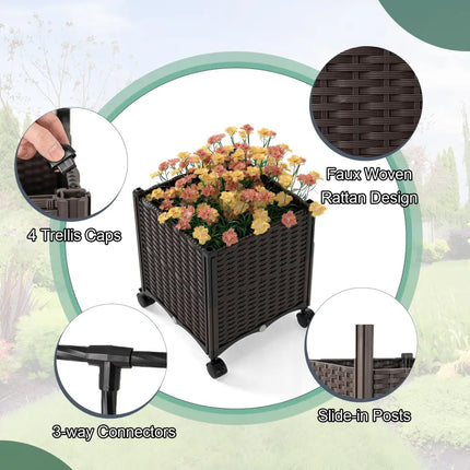 6.6 Feet Garden Arch Trellis with 2 Planter Boxes and Lockable Wheels-Black - Black - Outdoor Decor