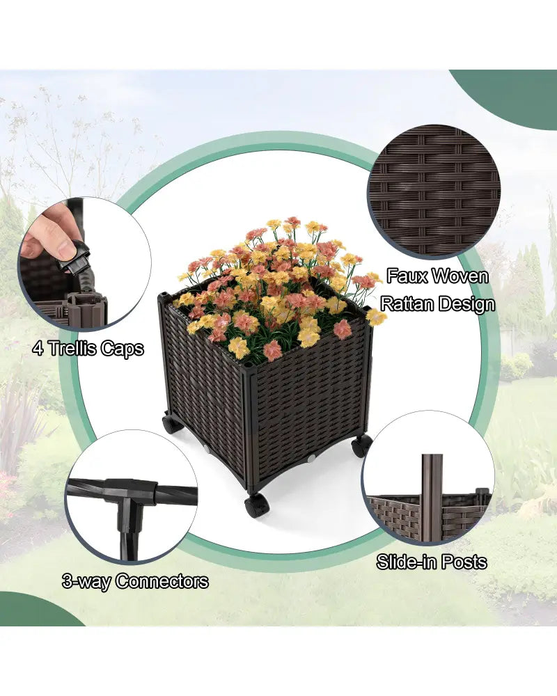 6.6 Feet Garden Arch Trellis with 2 Planter Boxes and Lockable Wheels-Black - Black - Garden Arbors