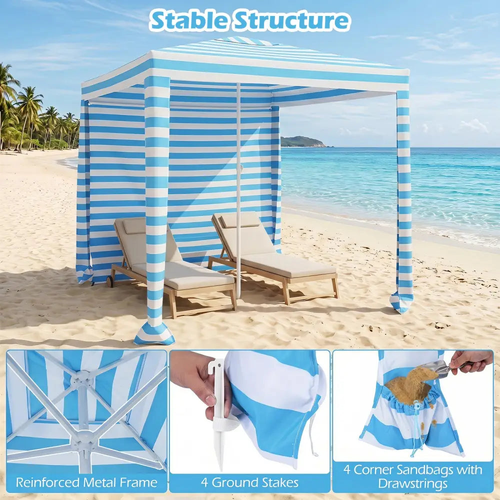 6.6 x 6.6 Feet Foldable and Easy-Setup Beach Canopy With Carry Bag-Blue - Blue - Canopies