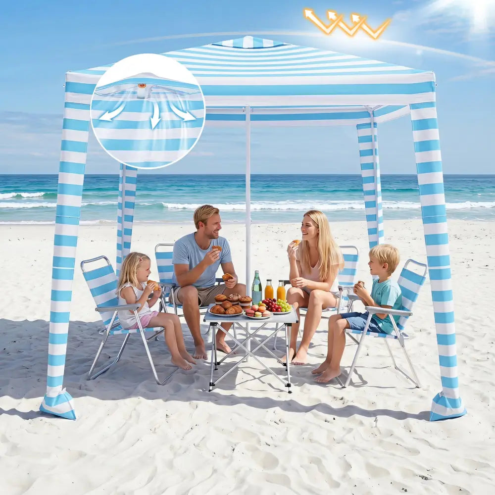 6.6 x 6.6 Feet Foldable and Easy-Setup Beach Canopy With Carry Bag-Blue - Blue - Canopies