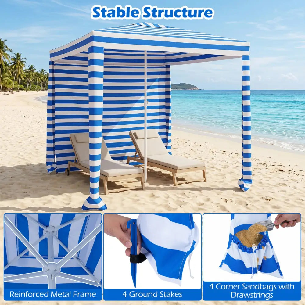 6.6 x 6.6 Feet Foldable and Easy-Setup Beach Canopy With Carry Bag-Navy - Navy - Canopies