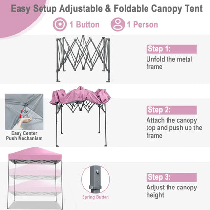 6.6 x 6.6 Feet Outdoor Pop-up Canopy Tent with UPF 50+ Sun Protection-Pink - Pink - Canopies