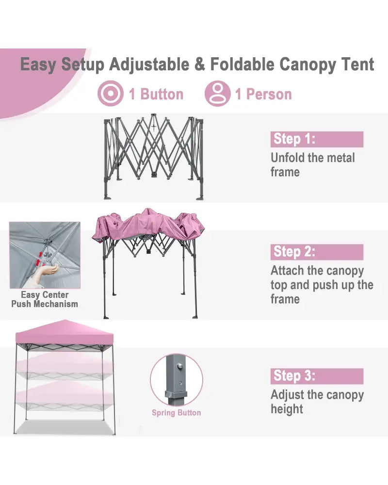 6.6 x 6.6 Feet Outdoor Pop-up Canopy Tent with UPF 50+ Sun Protection-Pink - Pink - Canopies