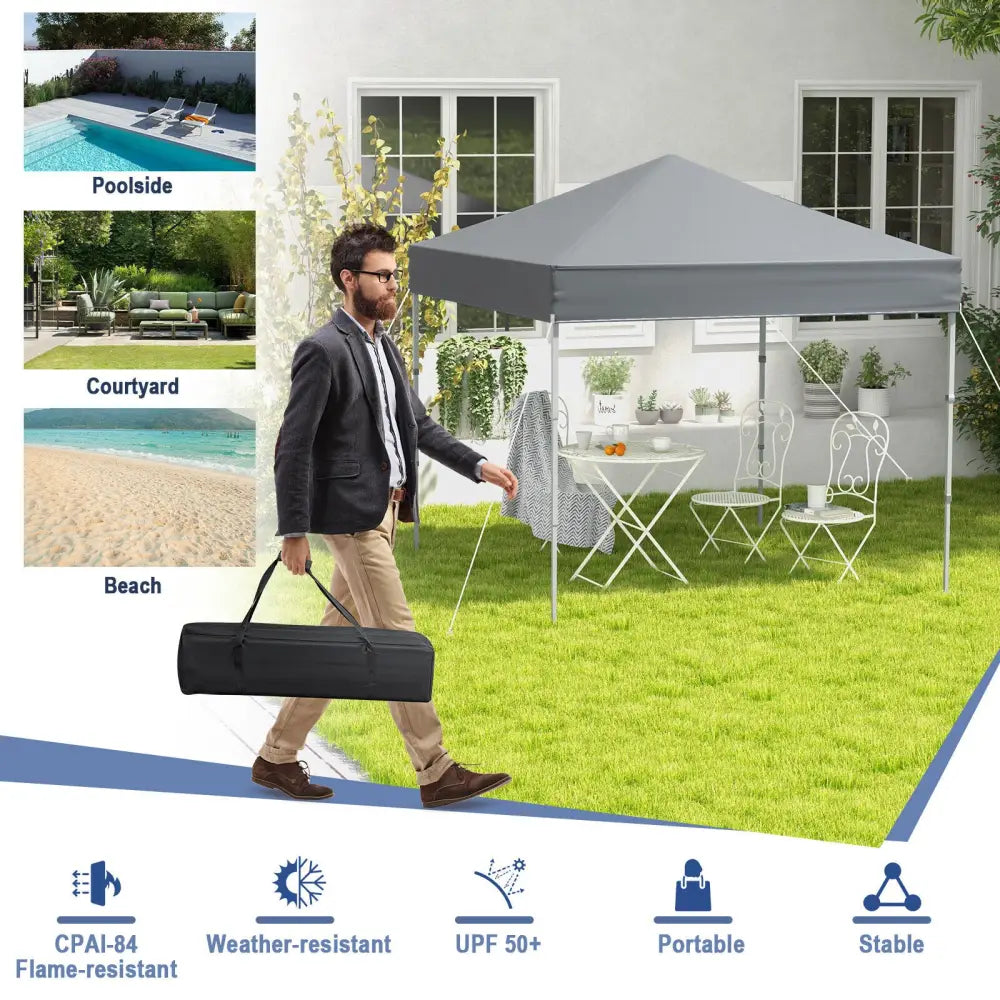 6.6 x 6.6 Feet Outdoor Pop-up Canopy Tent with UPF 50+ Sun Protection-Gray - Gray - Canopies