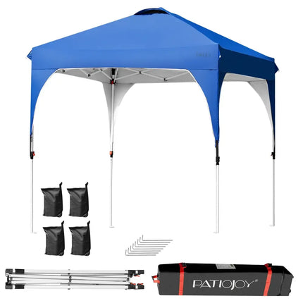 6.6 x 6.6 FT Pop Up Height Adjustable Canopy Tent with Roller Bag-Blue - Blue - Canopies