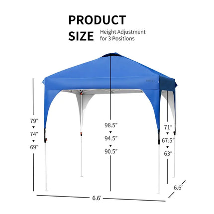 6.6 x 6.6 FT Pop Up Height Adjustable Canopy Tent with Roller Bag-Blue - Blue - Canopies