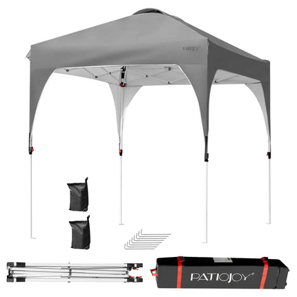 6.6 x 6.6 FT Pop Up Height Adjustable Canopy Tent with Roller Bag-Gray - Gray - Canopies