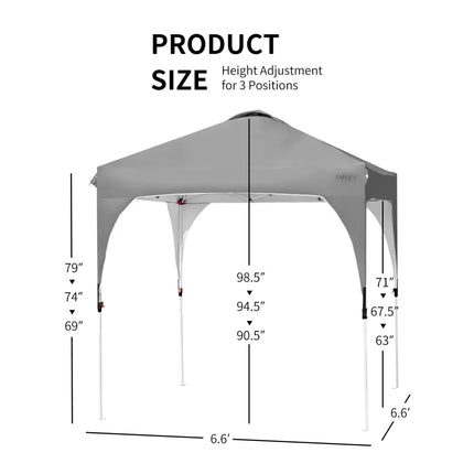 6.6 x 6.6 FT Pop Up Height Adjustable Canopy Tent with Roller Bag-Gray - Gray - Canopies