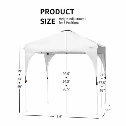 6.6 x 6.6 FT Pop Up Height Adjustable Canopy Tent with Roller Bag-White - White - Canopies