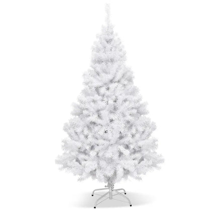 6’ / 7.5’ / 9’ Hinged Artificial Christmas Tree with Metal Stand-6 ft - White - Christmas Tree