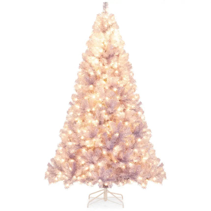 6/7.5 FT Pre-Lit Tinsel Christmas Tree Artificial Xmas Tree-M - Green - Christmas Tree