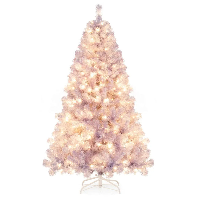 6/7.5 FT Pre-Lit Tinsel Christmas Tree Artificial Xmas Tree-S - Purple - Christmas Tree