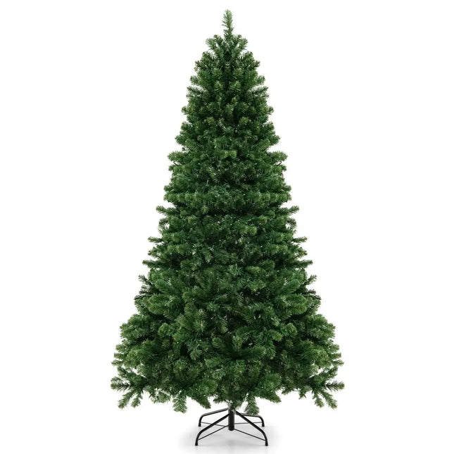 6/7/8 Feet Hinged Christmas Tree with PVC Branch Tips Warm White LED Lights-7 ft - Green - Christmas Tree