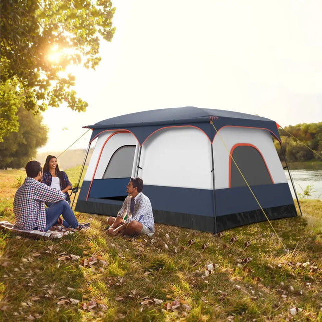 6-8 Person Camping Tent with Double Rooms and 2 Doors-Navy - Navy - Tents