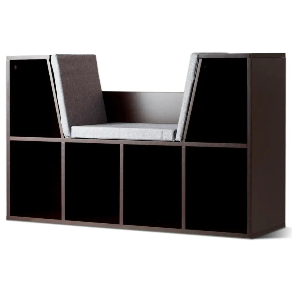 6-Cubby Kid Storage Bookcase Cushioned Reading Nook-Brown - Brown - Kids Storage