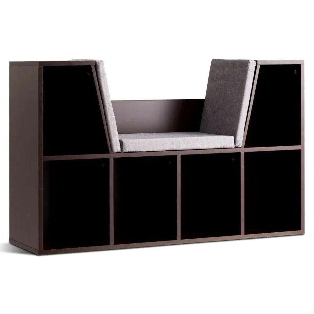 6-Cubby Kid Storage Bookcase Cushioned Reading Nook-Brown - Brown - Kids Storage