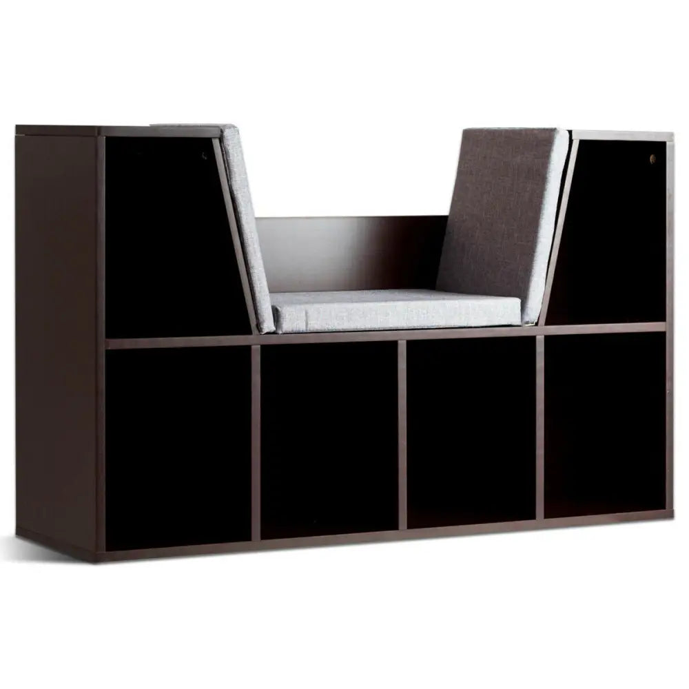 6-Cubby Kid Storage Bookcase Cushioned Reading Nook-Brown - Brown - Kids Storage