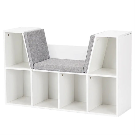 6-Cubby Kid Storage Bookcase Cushioned Reading Nook-White - White - Kids Storage