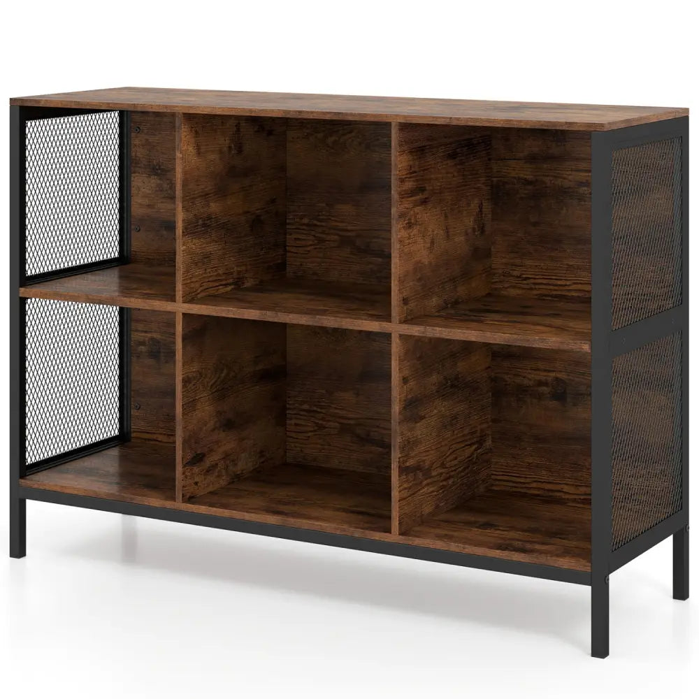 6 Cube Bookcase 42’’ Wide Horizontal Bookshelf with Accent Cubby Shelf-Rustic Brown - Rustic Brown - Bookcases