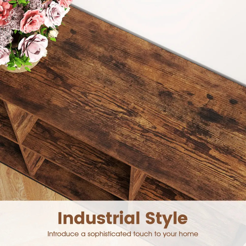 6 Cube Bookcase 42’’ Wide Horizontal Bookshelf with Accent Cubby Shelf-Rustic Brown - Rustic Brown - Bookcases