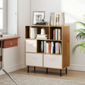 6-Cube Bookshelf with 3 Removable Folding Fabric Drawers for Living Room-Natural - Natural - Bookcases
