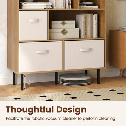 6-Cube Bookshelf with 3 Removable Folding Fabric Drawers for Living Room-Natural - Natural - Bookcases