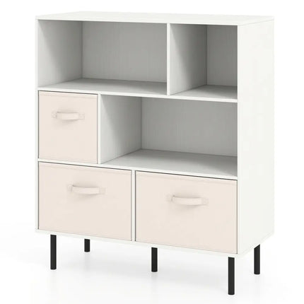 6-Cube Bookshelf with 3 Removable Folding Fabric Drawers for Living Room-White - White - Bookcases