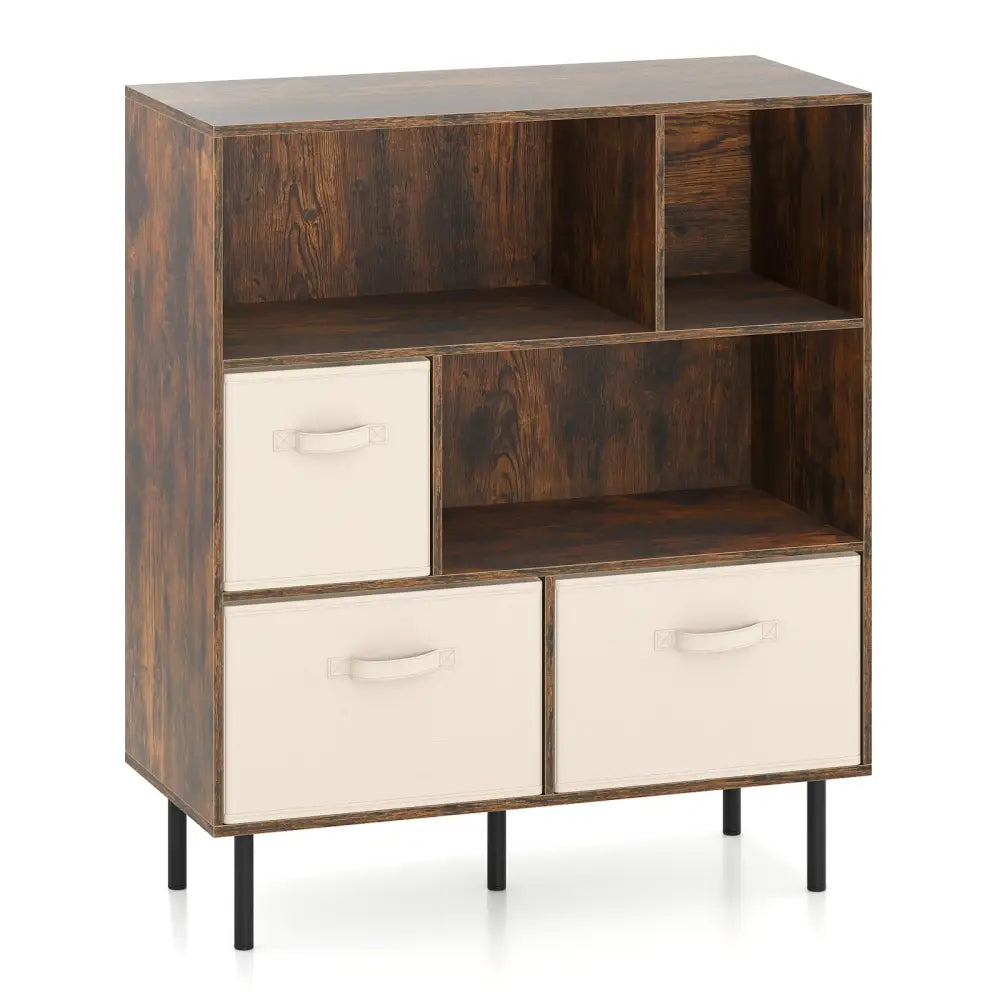 6-Cube Bookshelf with 3 Removable Folding Fabric Drawers for Living Room-Rustic Brown - Rustic Brown - Bookcases