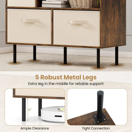 6-Cube Bookshelf with 3 Removable Folding Fabric Drawers for Living Room-Rustic Brown - Rustic Brown - Bookcases