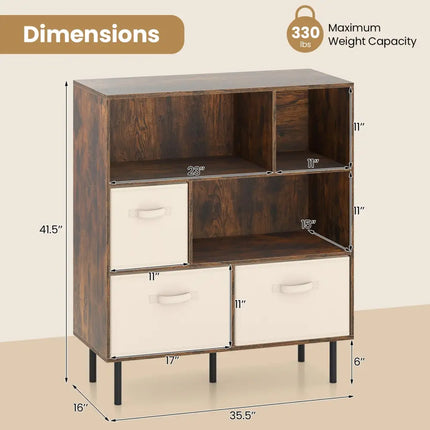 6-Cube Bookshelf with 3 Removable Folding Fabric Drawers for Living Room-Rustic Brown - Rustic Brown - Bookcases