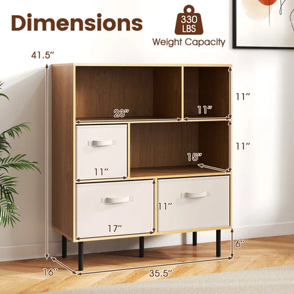 6-Cube Bookshelf with 3 Removable Folding Fabric Drawers for Living Room-Natural - Natural - Bookcases