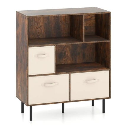 6-Cube Bookshelf with 3 Removable Folding Fabric Drawers for Living Room-Rustic Brown - Rustic Brown - Bookcases