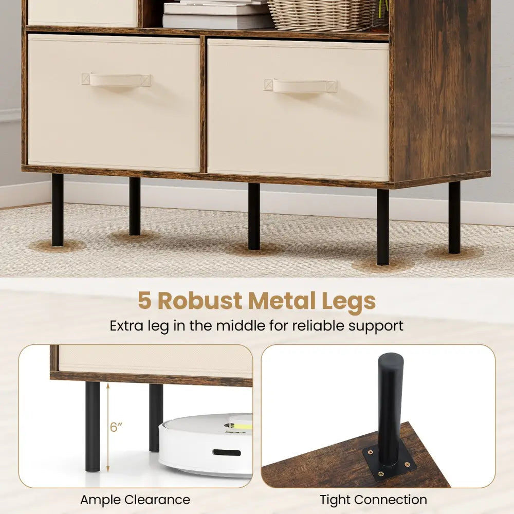 6-Cube Bookshelf with 3 Removable Folding Fabric Drawers for Living Room-Rustic Brown - Rustic Brown - Bookcases