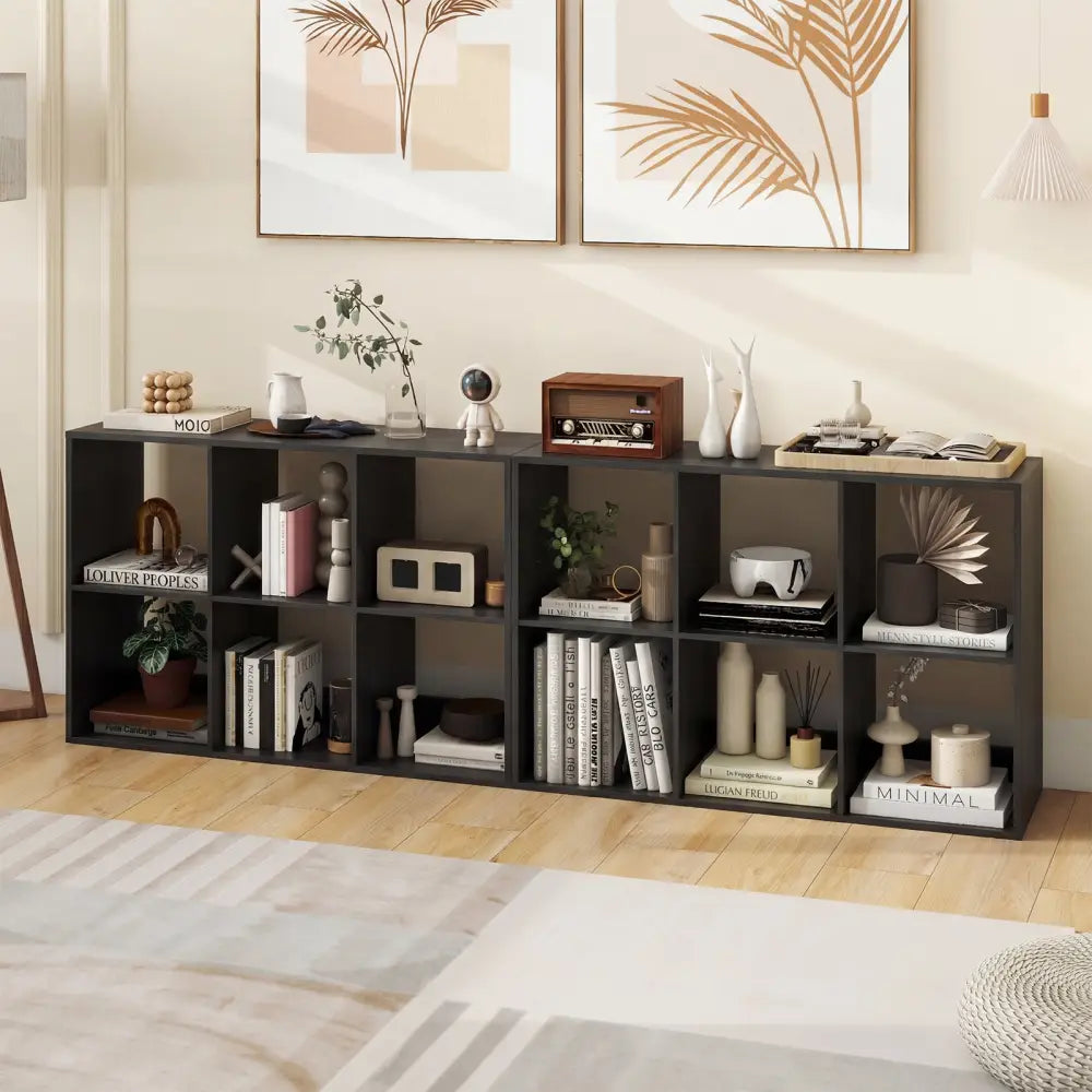 6 Cube Bookshelf with Back Guardrail for Living Room Bedroom-Black - Black - Bookcases