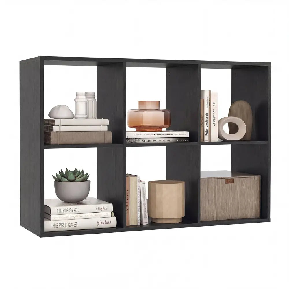 6 Cube Bookshelf with Back Guardrail for Living Room Bedroom-Black - Black - Bookcases