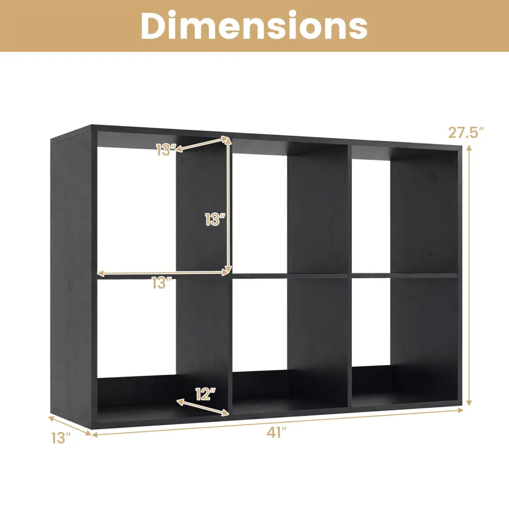 6 Cube Bookshelf with Back Guardrail for Living Room Bedroom-Black - Black - Bookcases