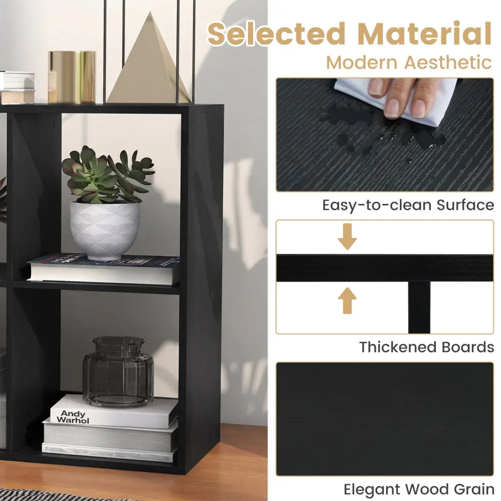 6 Cube Bookshelf with Back Guardrail for Living Room Bedroom-Black - Black - Bookcases