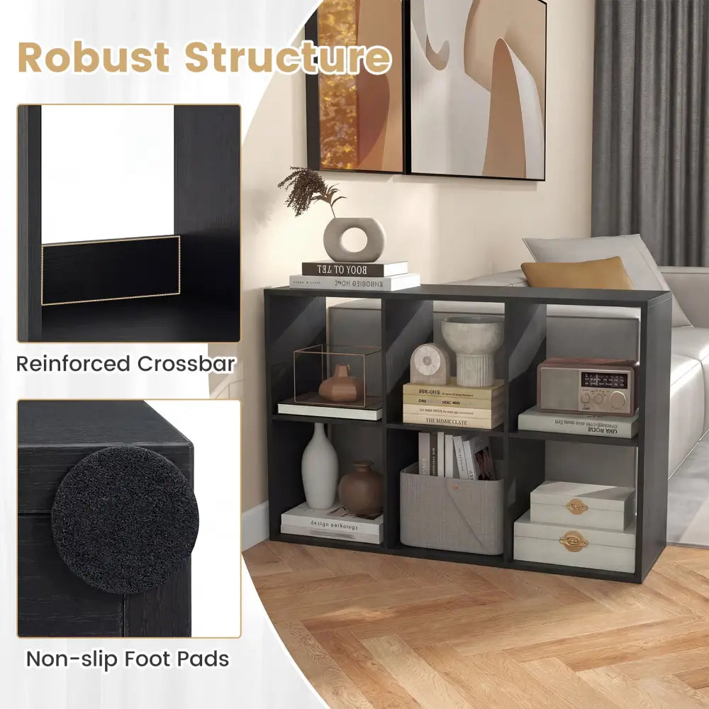 6 Cube Bookshelf with Back Guardrail for Living Room Bedroom-Black - Black - Bookcases
