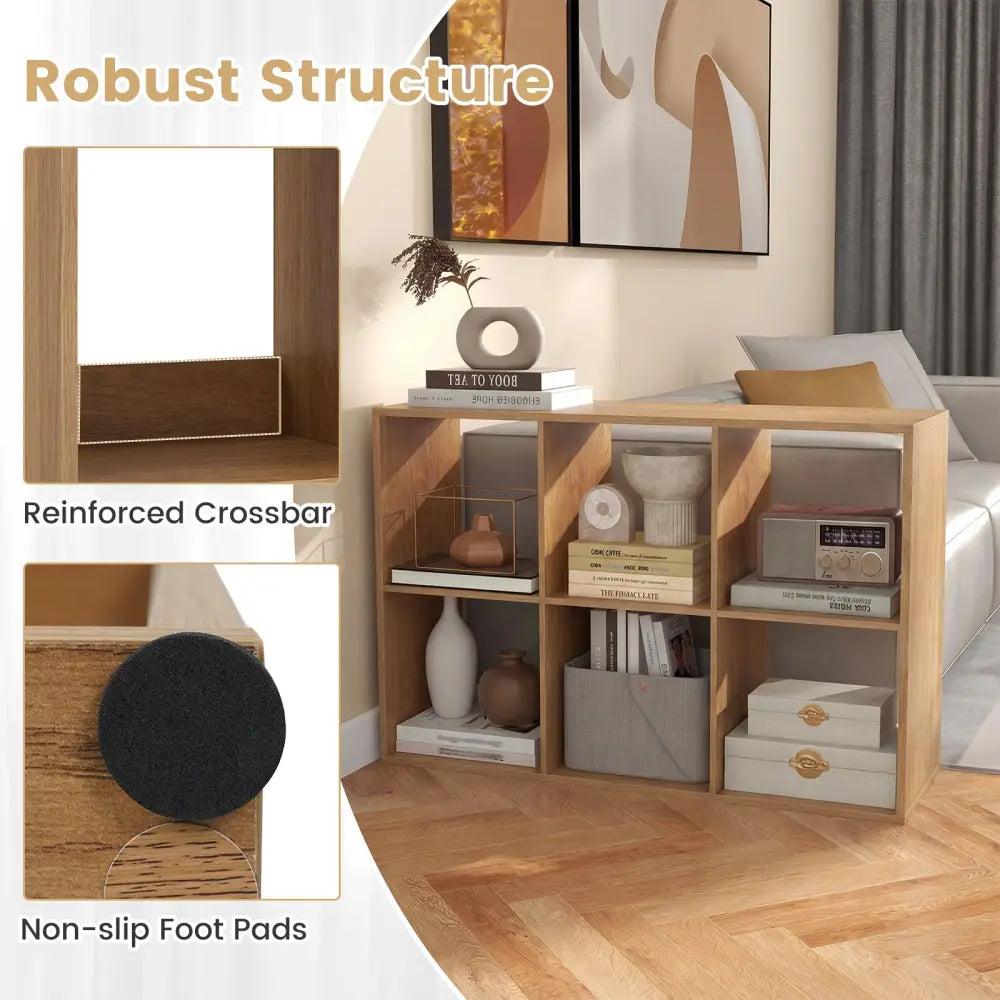 6 Cube Bookshelf with Back Guardrail for Living Room Bedroom-Natural - Natural - Bookcases