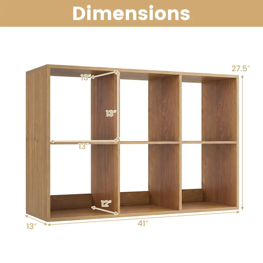 6 Cube Bookshelf with Back Guardrail for Living Room Bedroom-Natural - Natural - Bookcases