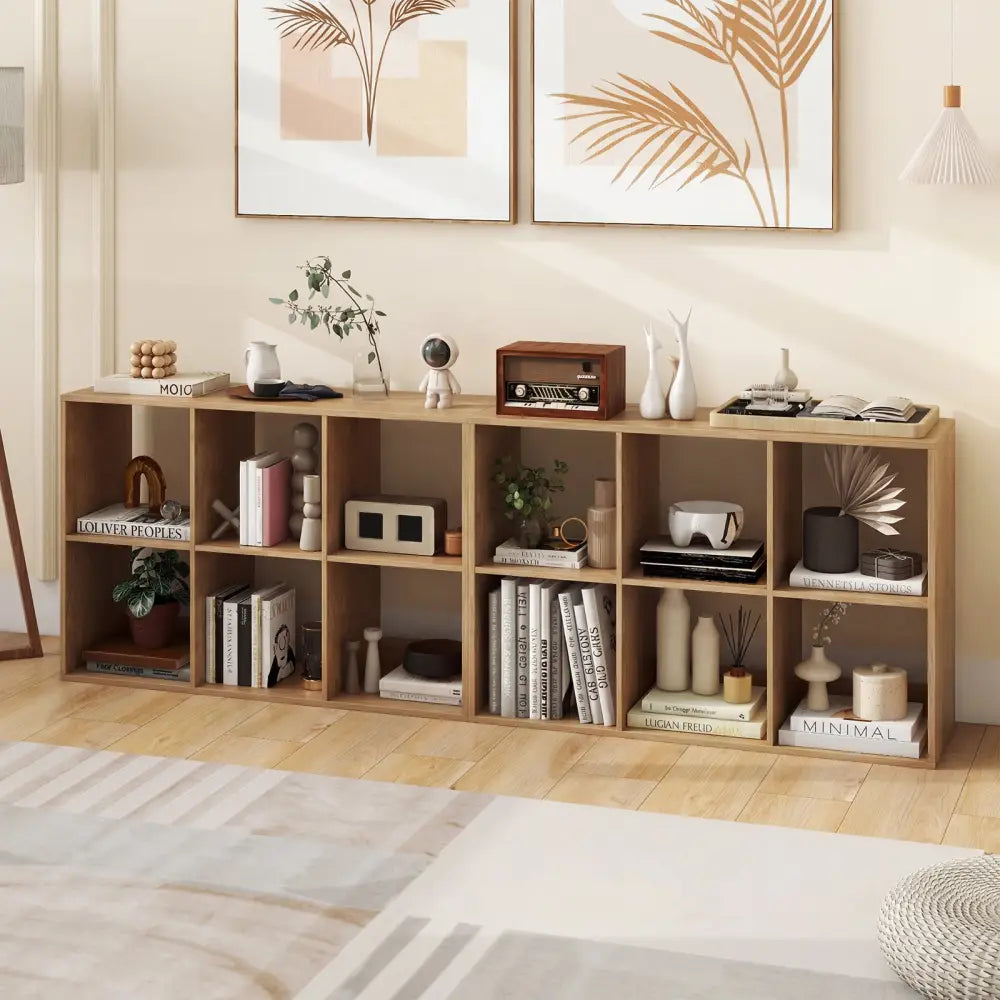 6 Cube Bookshelf with Back Guardrail for Living Room Bedroom-Natural - Natural - Bookcases