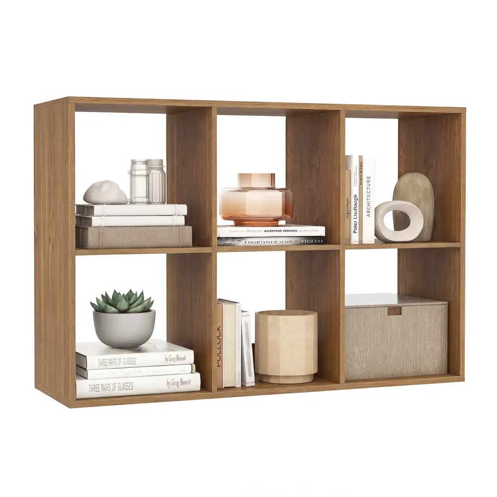 6 Cube Bookshelf with Back Guardrail for Living Room Bedroom-Natural - Natural - Bookcases