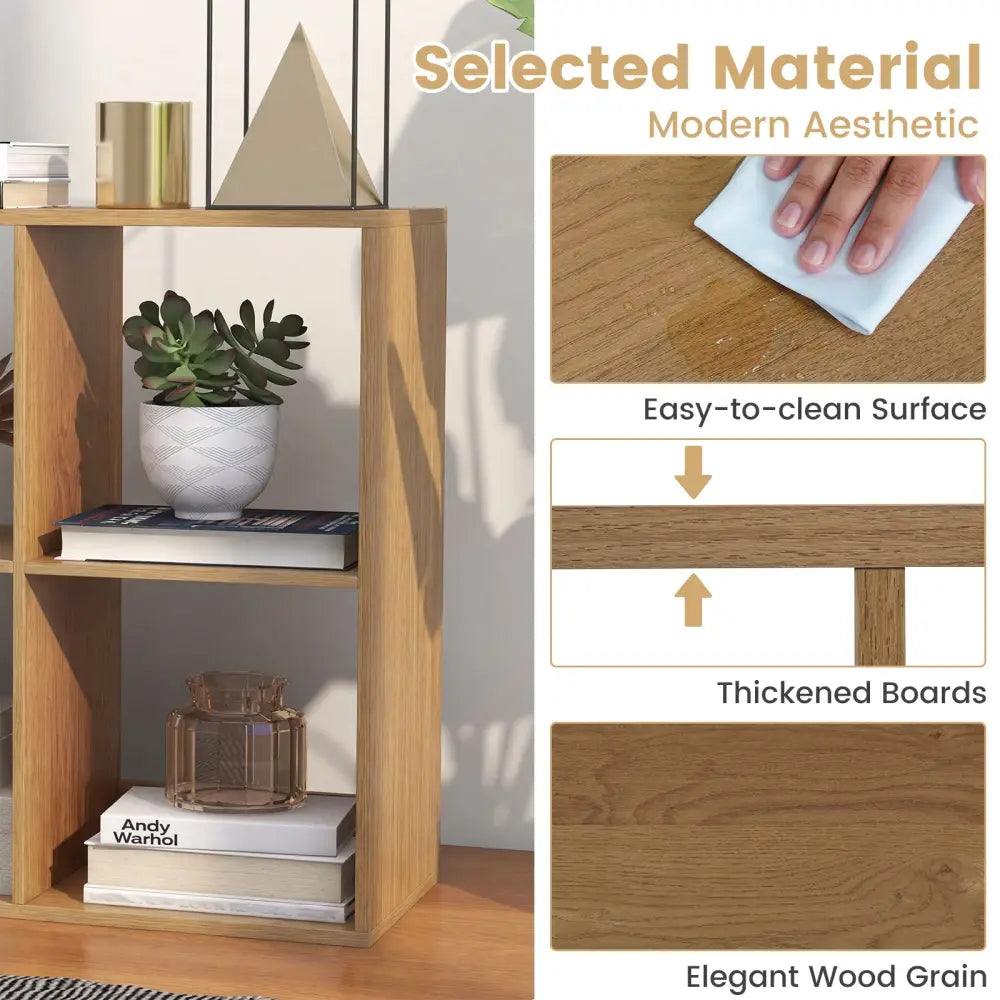 6 Cube Bookshelf with Back Guardrail for Living Room Bedroom-Natural - Natural - Bookcases