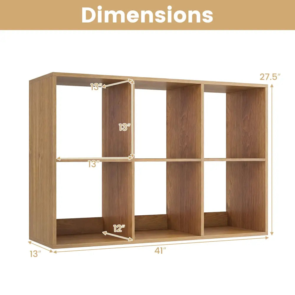 6 Cube Bookshelf with Back Guardrail for Living Room Bedroom-Natural - Natural - Bookcases