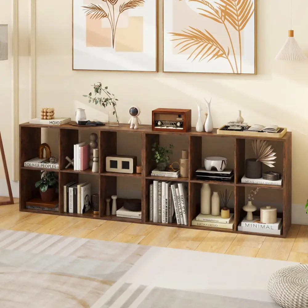 6 Cube Bookshelf with Back Guardrail for Living Room Bedroom-Rustic Brown - Rustic Brown - Bookcases